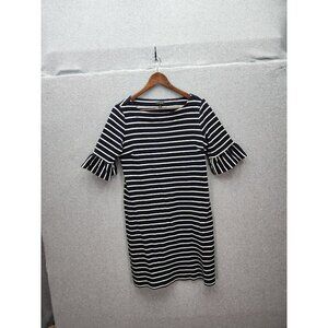 Talbots Womens Navy & White Striped Cotton Dress With Ruffle Sleeves M